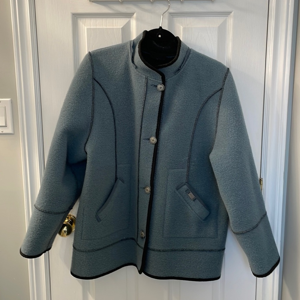 Vintage Epsilon 100% wool coat. Reversible. Dusty blue and dark gray. Size L